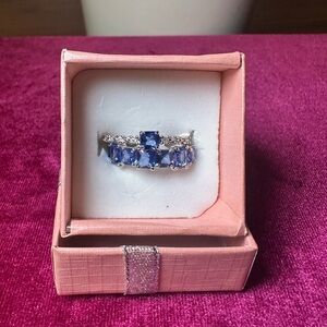 Bomb Party silver & blue double rings size 7